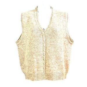 Beige Cream Sweater Vest Large V-Neck Shetland Wool Cable Knit Academia Preppy
